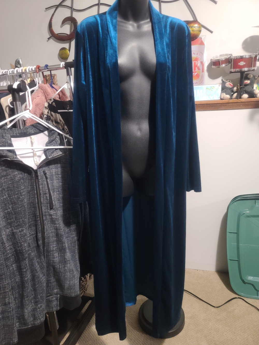 Velvet Long Open Duster - Teal Blue
